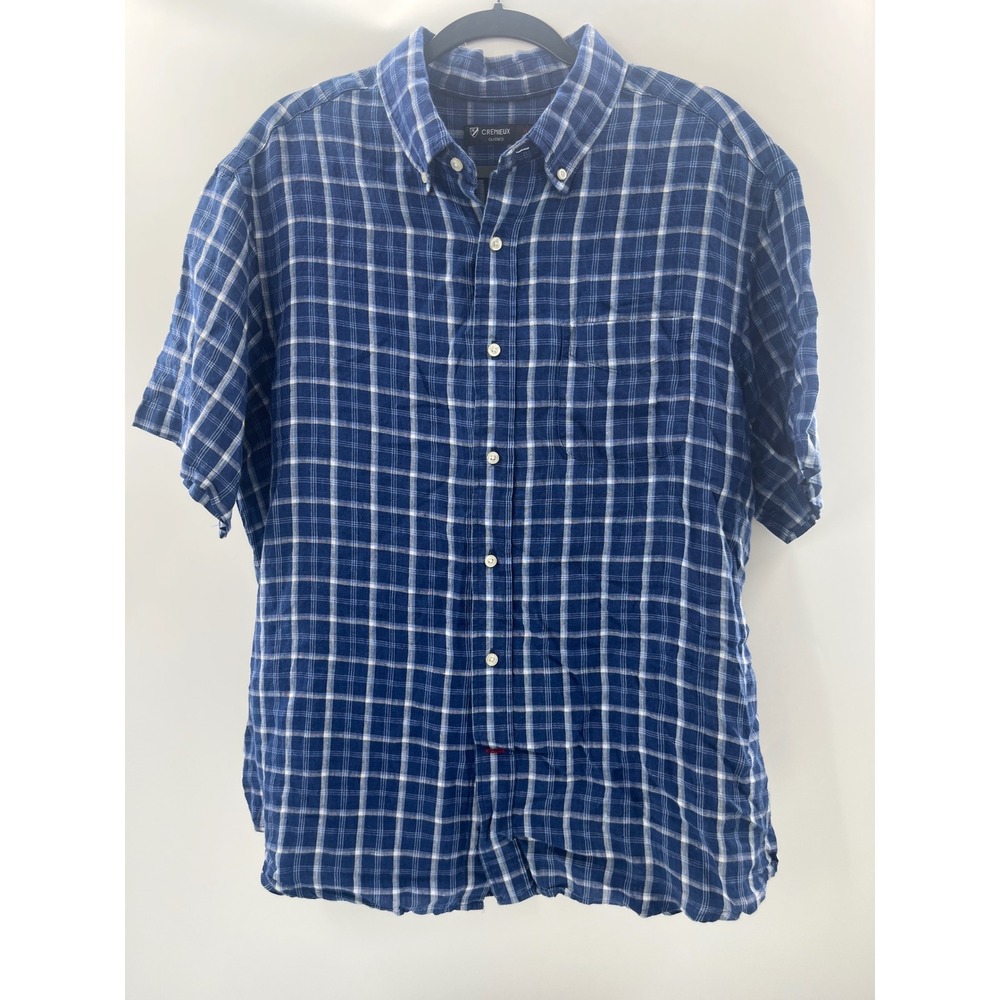Cremieux Classics Mens XL Blue White Plaid Short Sleeve‎ Button Down Shirt